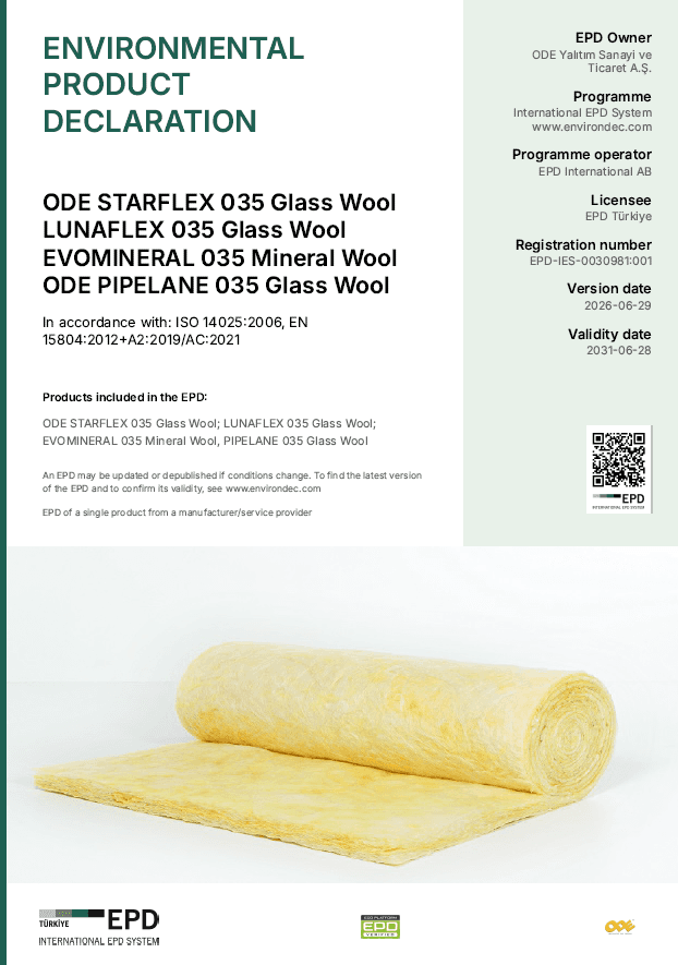ODE STARFLEX 035 Glass Wool LUNAFLEX 035 Glass Wool EVOMINERAL 035 Mineral Wool ODE PIPELANE 035 Glass Wool