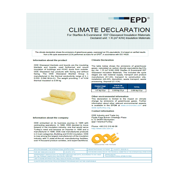 Starflex & Evomineral 037 Glasswool Insulation Materials