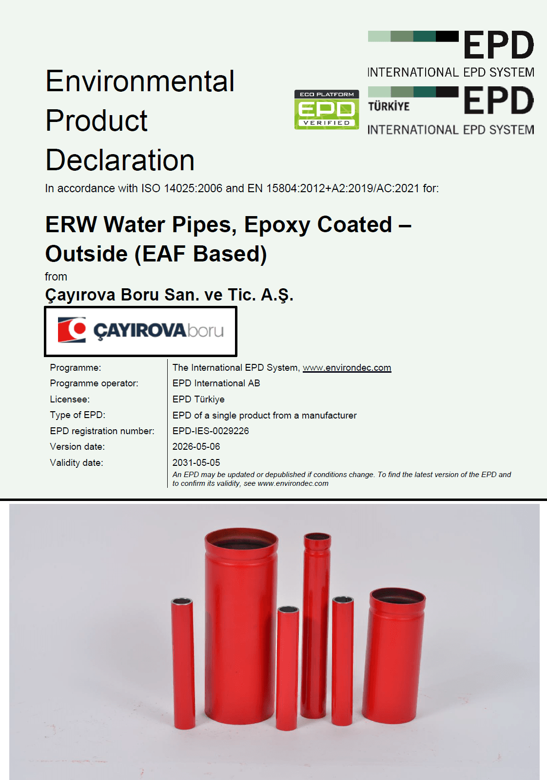 ERW Water Pipes, Epoxy Coated – Outside (EAF Based)