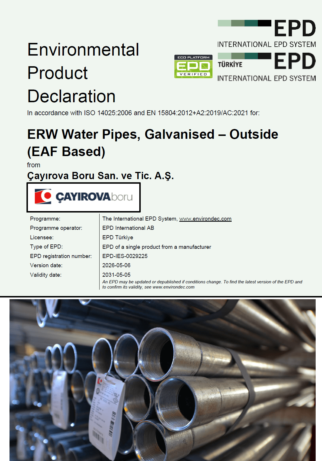 ERW Water Pipes, Galvanised – Outside (EAF Based)