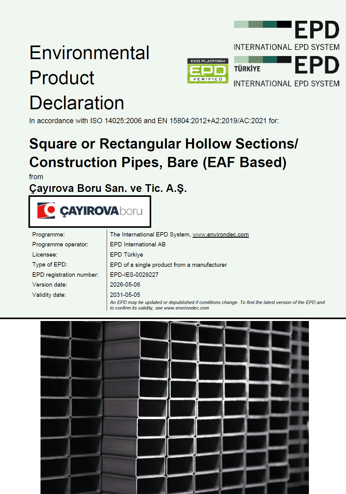 Square or Rectangular Hollow Sections/ Construction Pipes, Bare (EAF Based)